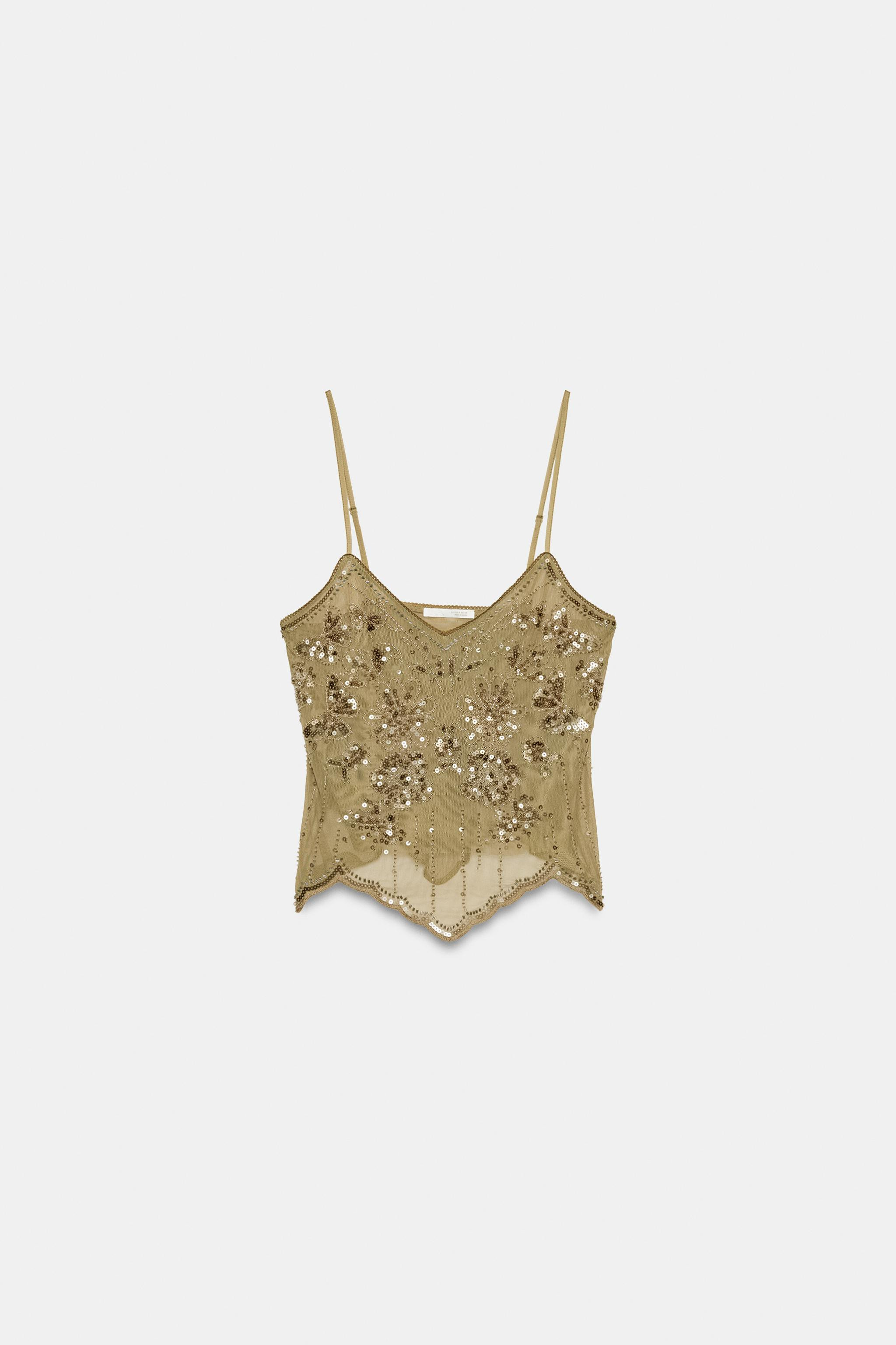 EMBROIDERED STRAPPY TOP | Zara AU