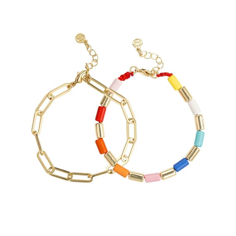 Scoop Womens Brass 14KT Gold Flash Plated Link Bracelet & Multi Colored Bracelet Set | Walmart (US)