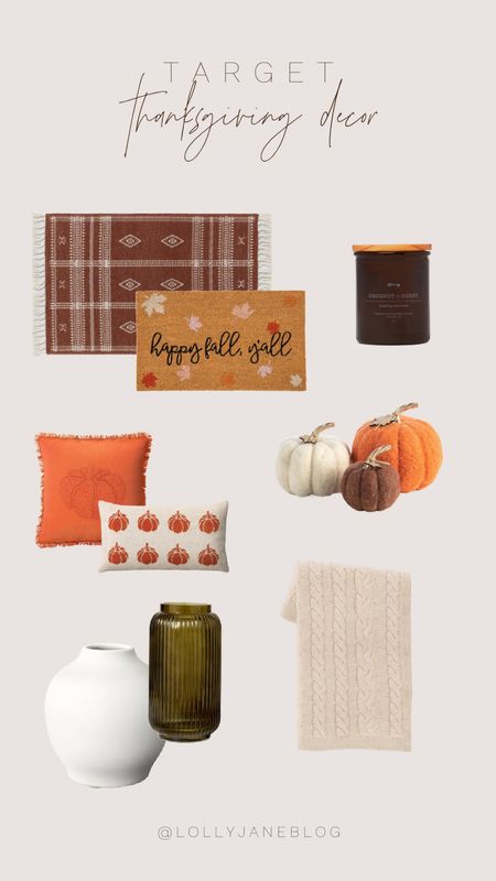 Target Thanksgiving Holiday Decor is on a Black Friday sale right now and here is what we picked! 
Thanksgiving is right around the corner, so these thanksgiving pumpkin throw pillows with a cream blanket really bring out the fall vibes! The decor pumpkins match perfectly with the throws as well. Thanksgiving and fall themed rugs are a MUST! Planters and a candle to top it all off and you are all set for the Holidays! 🤍🤍🤍

#LTKGiftGuide #LTKSeasonal #LTKHoliday