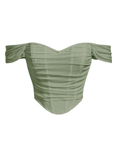 Floerns Women's Off Shoulder Short Sleeve Asymmetrical Hem Ruched Corset Crop Top | Amazon (US)