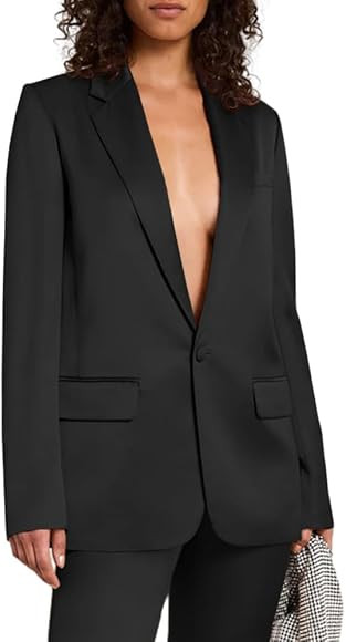 Women's Satin Lapel Casual Blazer Long Sleeve Work Business Suit Jackets with Pockets | Amazon (US)