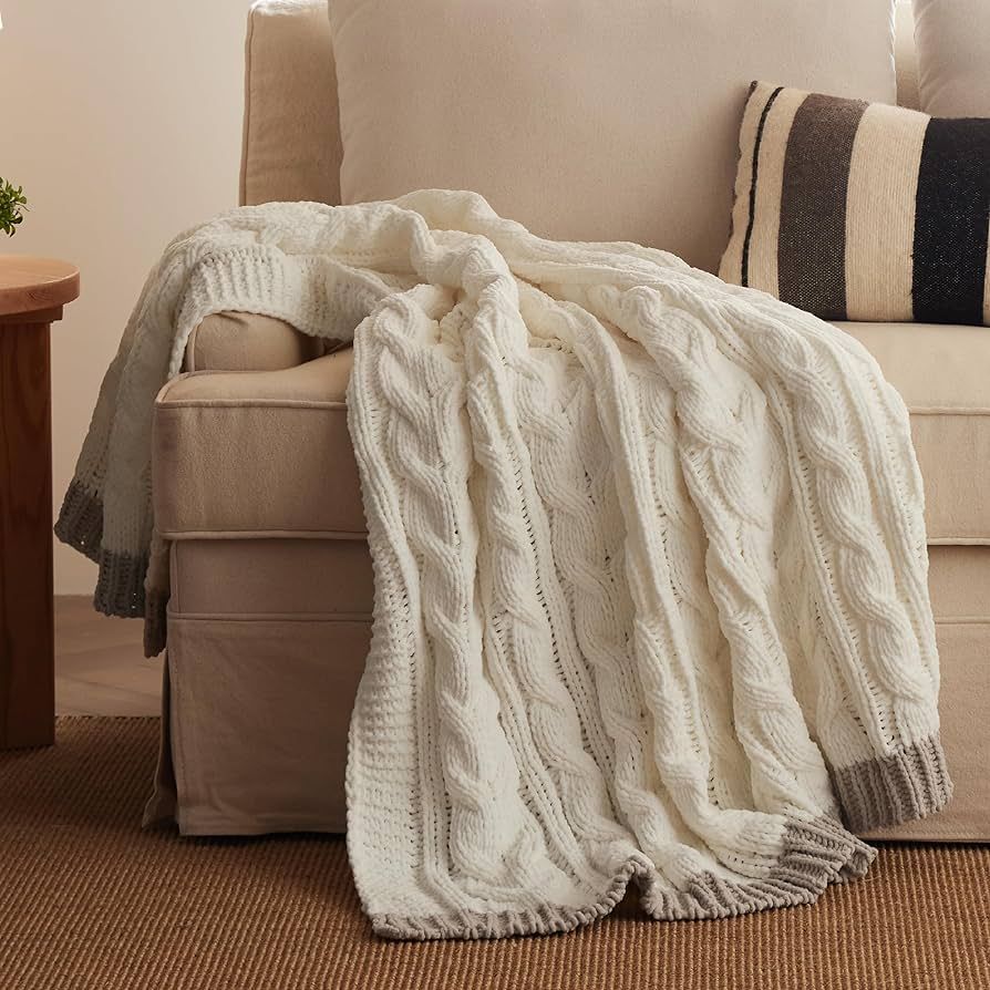 Bedsure Cable Knitted Throw Blanket for Couch, Chenille Chunky Knit Throw Blanket - Soft and Cozy... | Amazon (US)