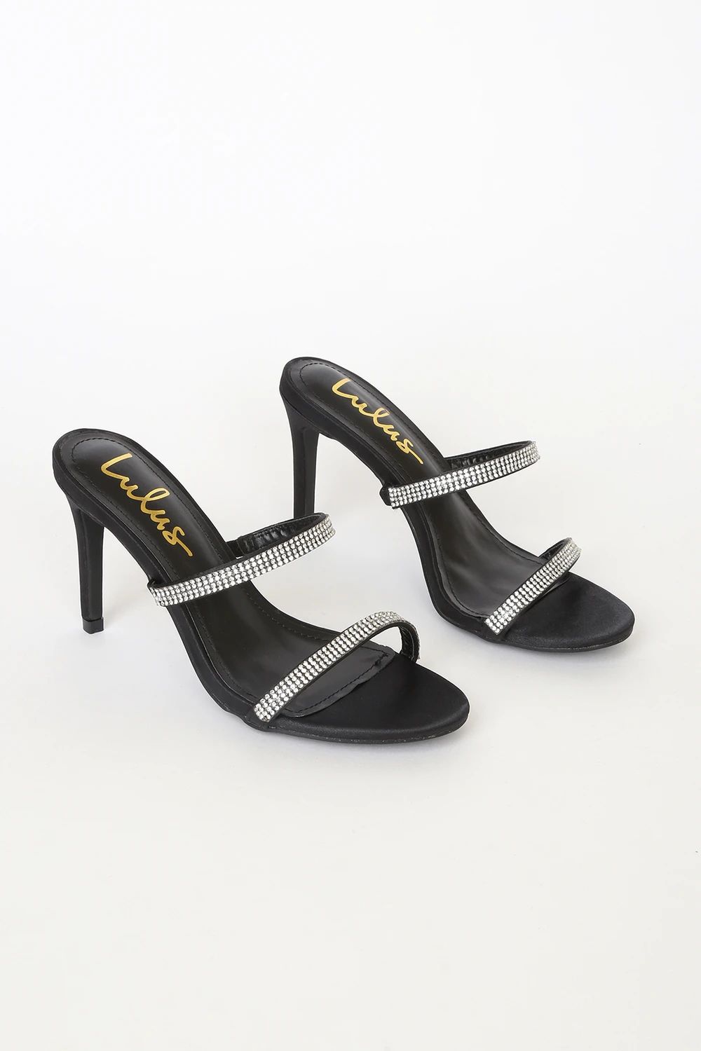 Ralphy Black Satin Rhinestone High Heel Sandals | Lulus (US)