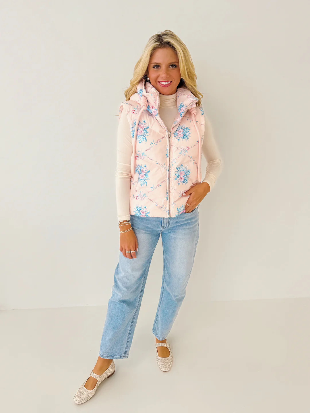 Reagan Floral Printed Vest Hoodie - Pink | shopfancydboutiqe 