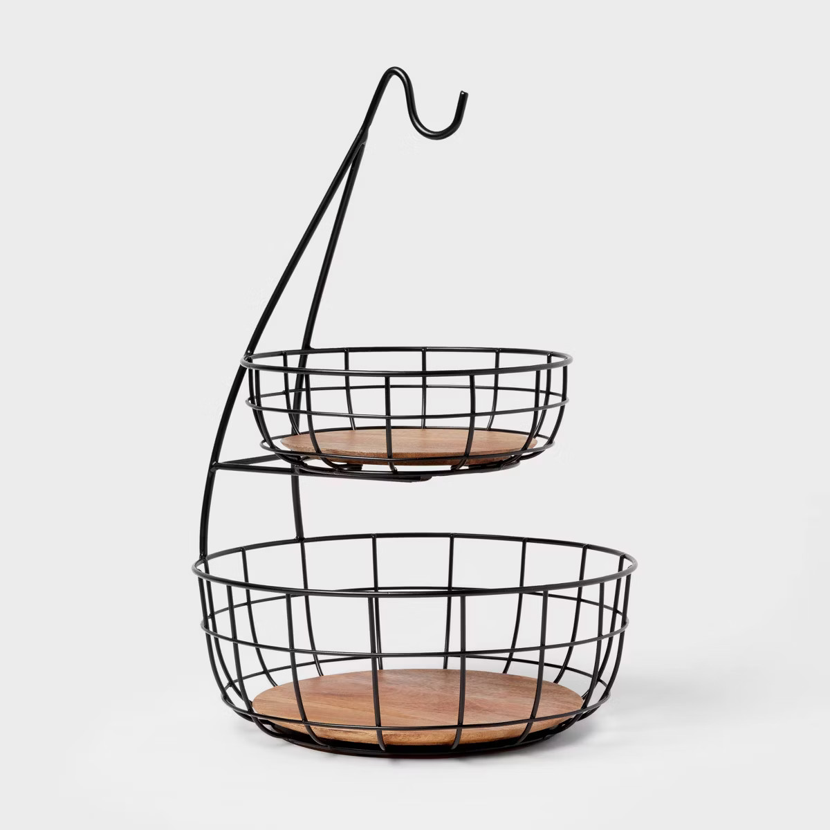 Iron and Mangowood Wire 2-Tier Fruit Basket with Banana Hanger Black - Threshold™ | Target