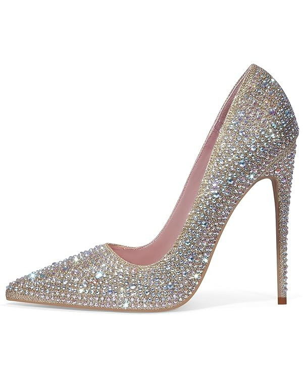 Elisabet Tang Women Pumps, Pointed Toe High Heel Glitter Rhinestone Heels Sparkly Prom Shoes Stil... | Amazon (US)