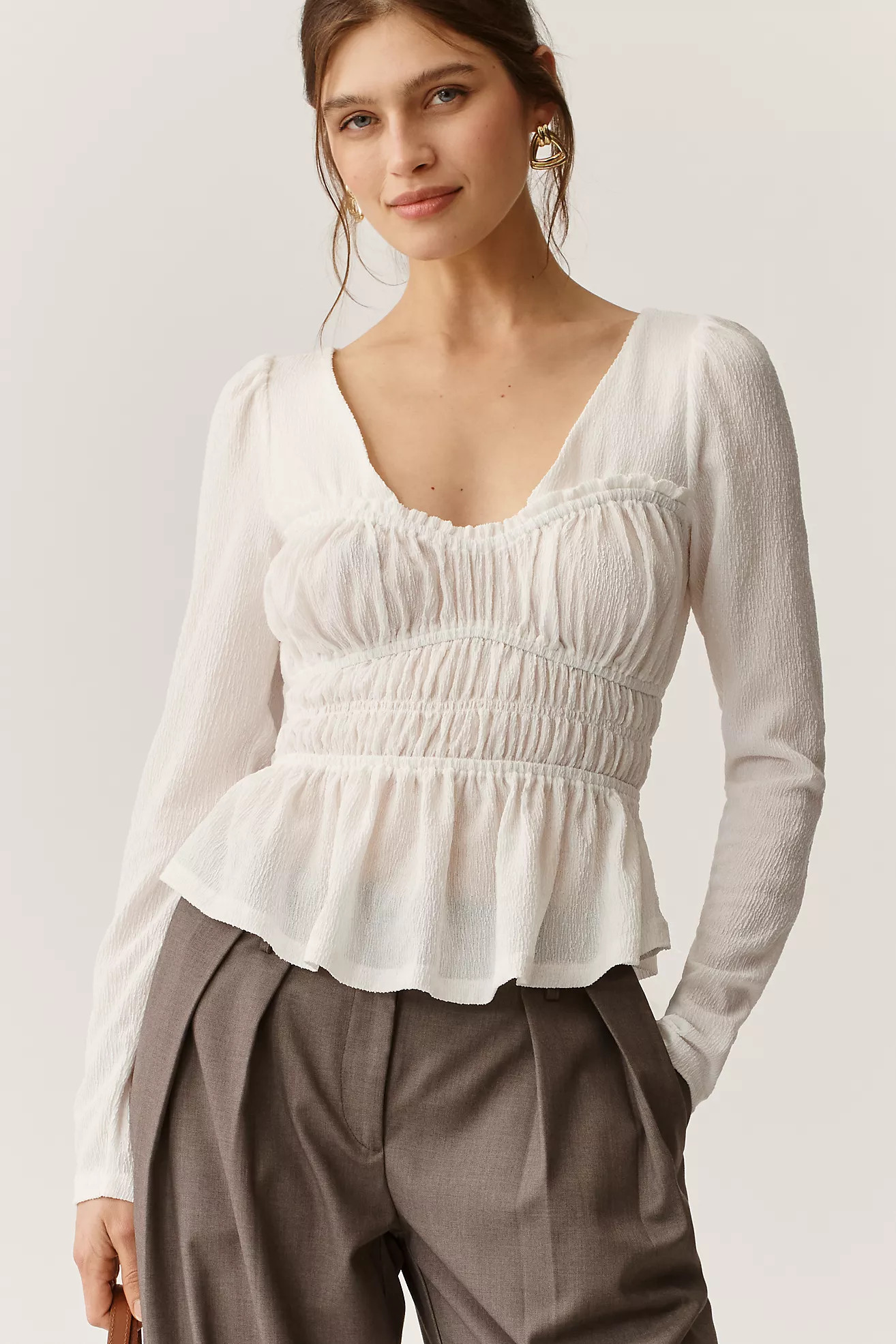 Maeve Long-Sleeve Smocked Top | Anthropologie (US)