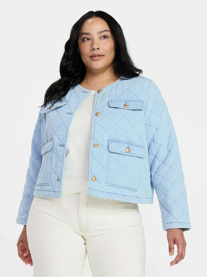 Time and Tru Women's Quilted Cotton Jacket, Sizes XS-XXXL | Walmart (US)