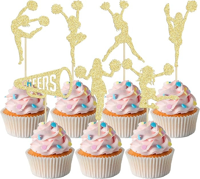 Gyufise 28 Pack Cheerleader Cupcake Toppers Gold Glitter Cheerleading Gymnastics Cupcake Picks Ch... | Amazon (US)