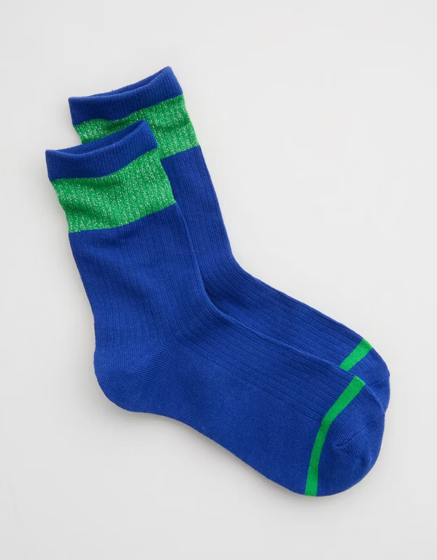 Aerie Metallic Wide Stripe Crew Socks | Aerie