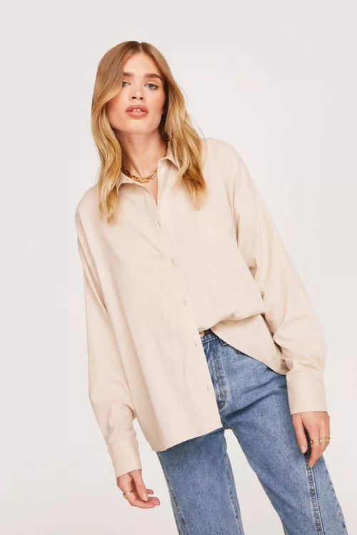 Linen Look Oversized Button Up Shirt | Nasty Gal (US)