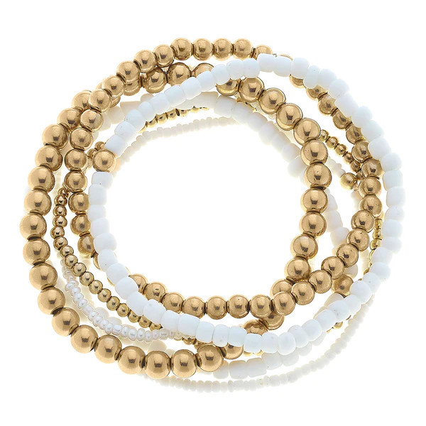 Tori Beaded Stretch Bracelets in White - Set of 7 | CANVAS