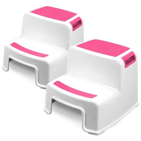 Two Step Kids Step Stools - 2 Pack, Pink - Child, Toddler Safety Steps for Bathroom, Kitchen and ... | Amazon (US)
