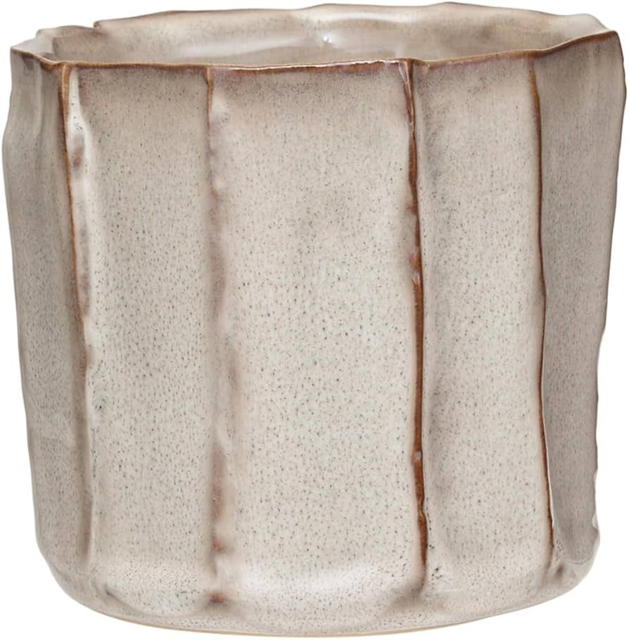 Bloomingville Stoneware Pleated Planter with Reactive Glaze, Cream | Amazon (US)