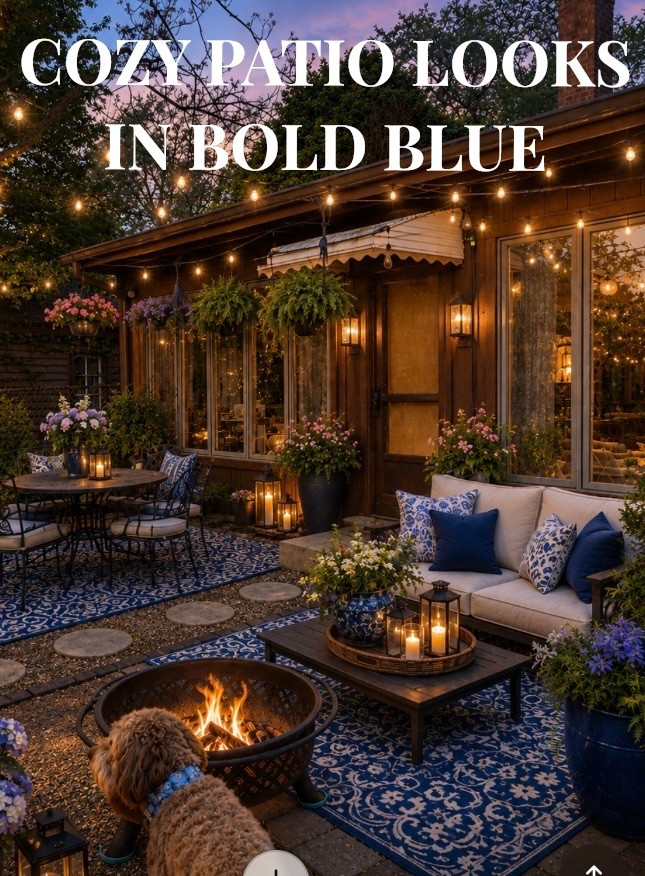 Bold blue accents to inspire your cozy outdoor patio this summer! #patio #patiodecor #bluepatiodecor #patioideas #patiorug #patiocushions #firepit

#LTKSaleAlert #LTKHome