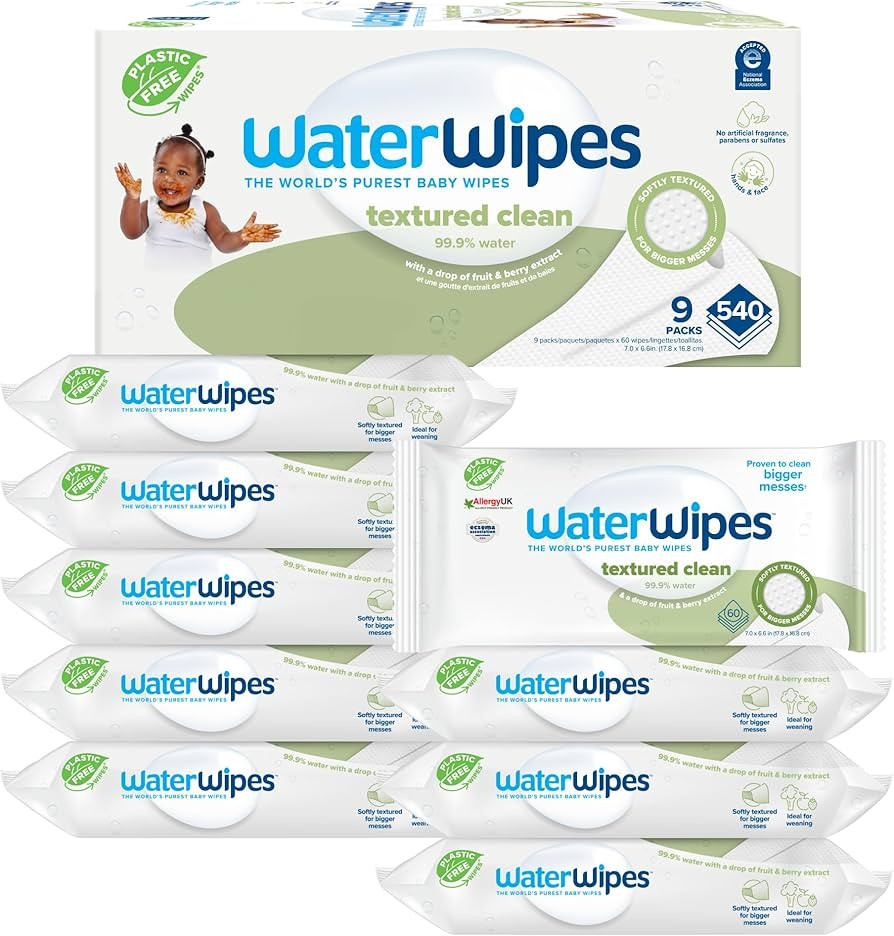 WaterWipes Plastic-Free Textured Clean, Toddler & Baby Wipes, 99.9% Water Based Wipes, Unscented ... | Amazon (US)
