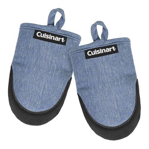 Cuisinart Mini Oven Mitts – 5.5” x 7” Heat-Resistant Kitchen Mitts for Oven with Non-Slip Neoprene Palm, Cotton Filling, and Fabric Loop – Durable Oven Mitt Set for Cooking & Baking (Indigo) | Amazon (US)