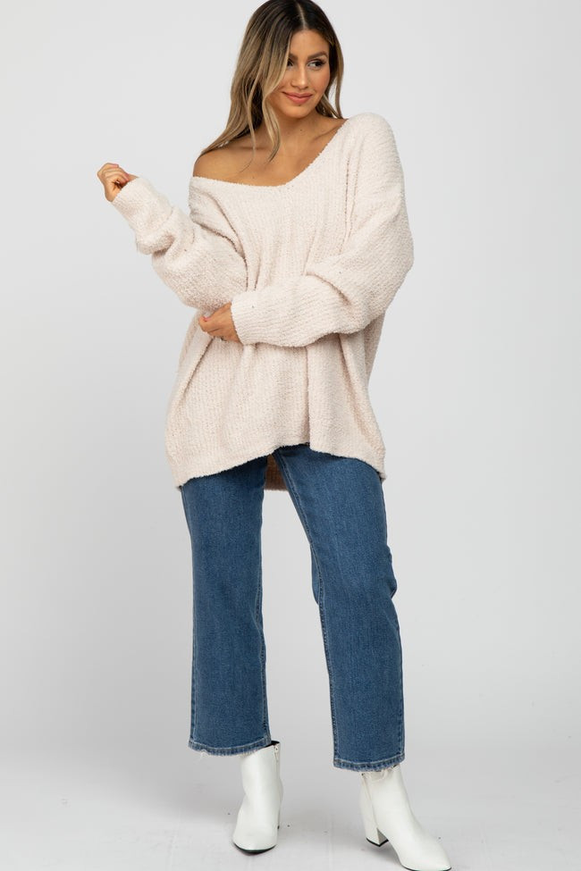 Beige V-Neck Soft Sweater | PinkBlush Maternity