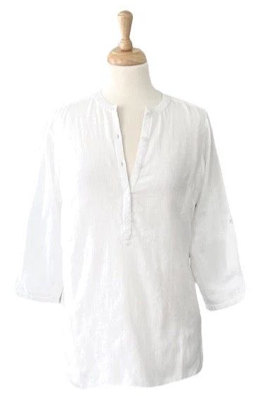 Diane Shirt Linen (Navy, Pink & White) | Madison Mathews