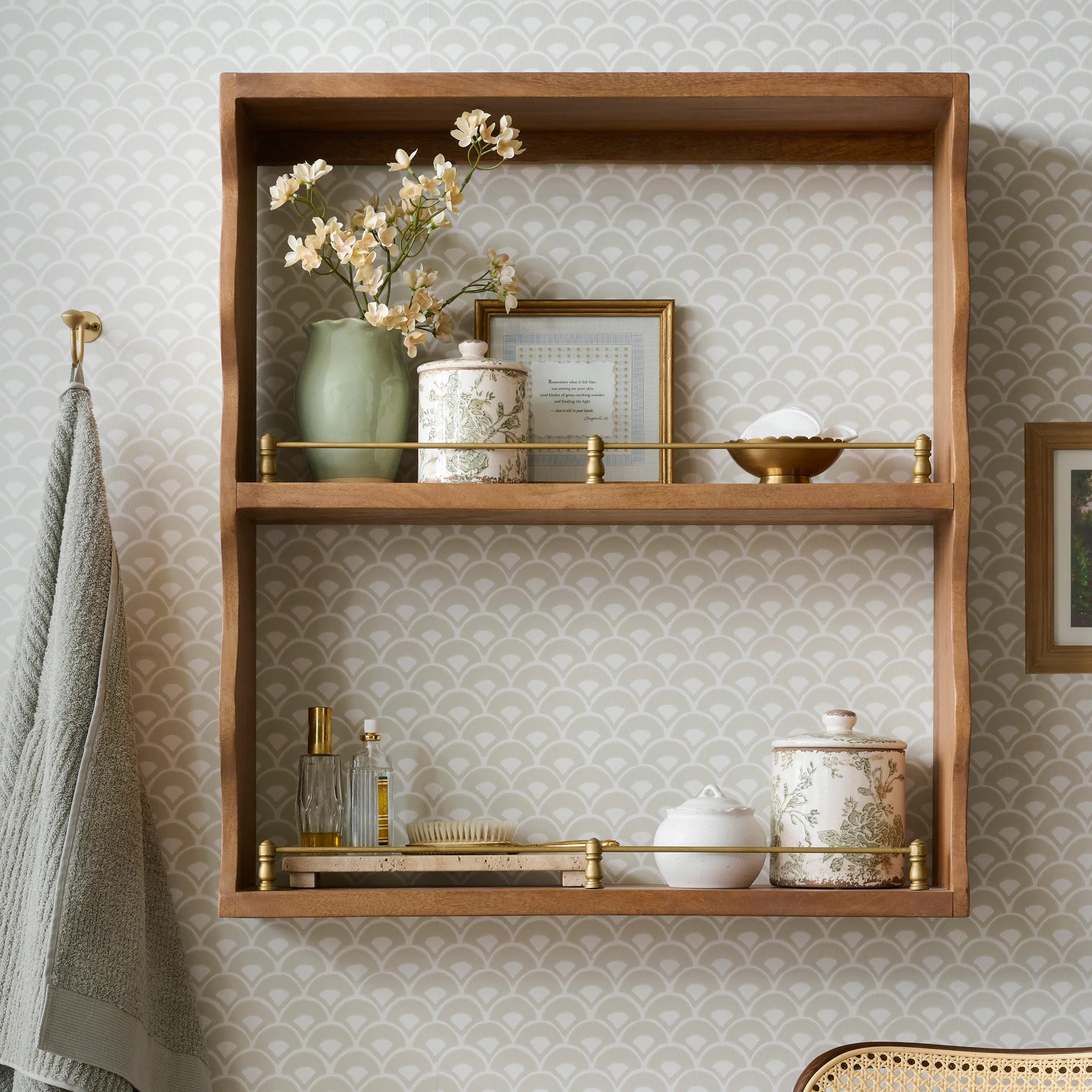 Faye Scallop Shelf with Brass Rails | Magnolia