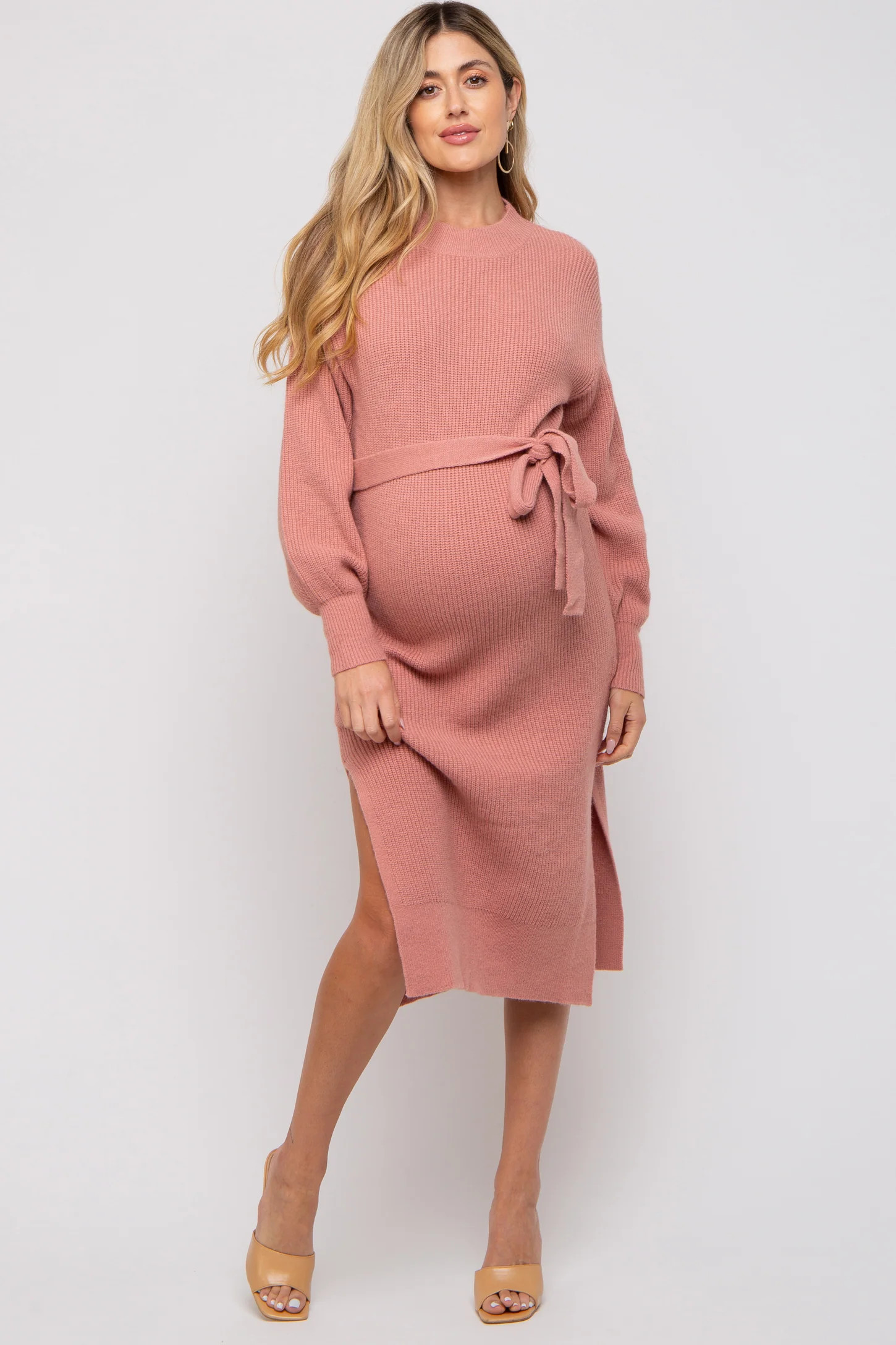 Mauve Side Slit Maternity Sweater Midi Dress | PinkBlush Maternity