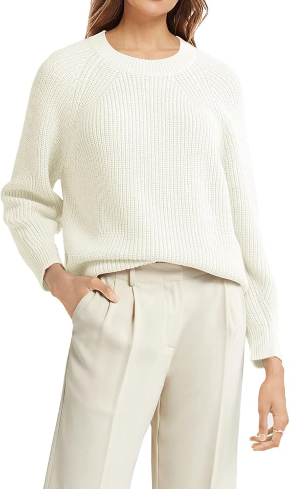 Sweater for Women Long Sleeve Crew Neck Loose Fit Pullover Knitted Top 2024 Winter Lightweight Tr... | Amazon (US)