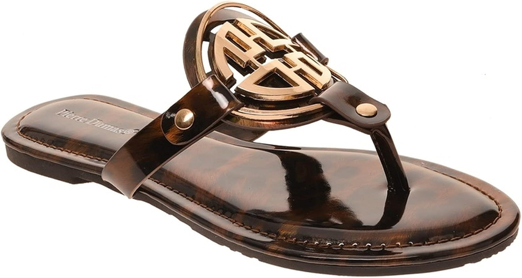 Pierre Dumas Women's Medallion Vegan Slide Thong Flip Flop Flat Sandal | Amazon (US)