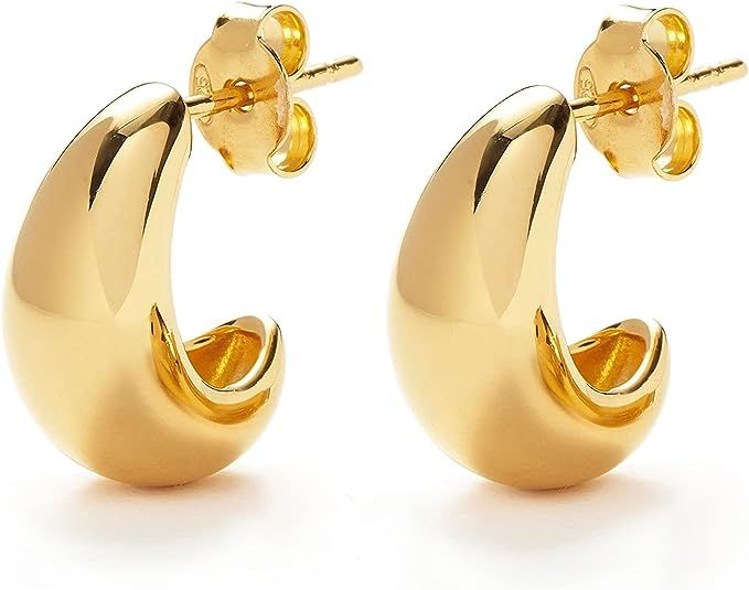 Chunky Gold Hoop Earrings for Women, 14k Gold Plated Thick Triple Twisted Hoop Earrings Hypoaller... | Amazon (US)