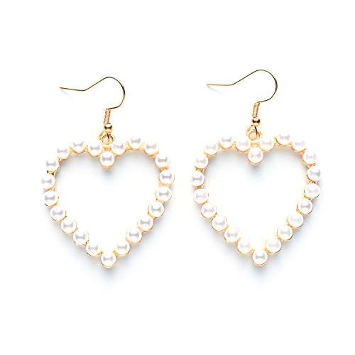 Pearl Heart Earrings Dangle for Women,Her Valentines Mother’s Day Drop Earrings Gold Gift Box Set Fashion Statement Jewelry Bridal Wedding Party Favor Decor Accessory | Amazon (US)