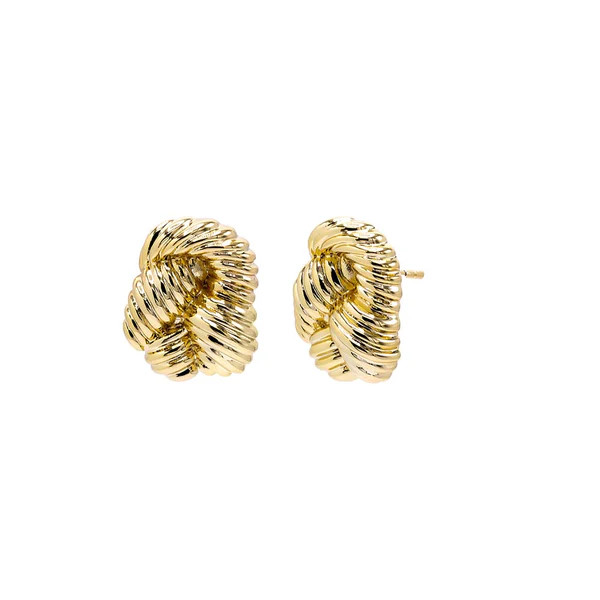 Multi Ridged Fluid Gold Stud Earring | Adina Eden