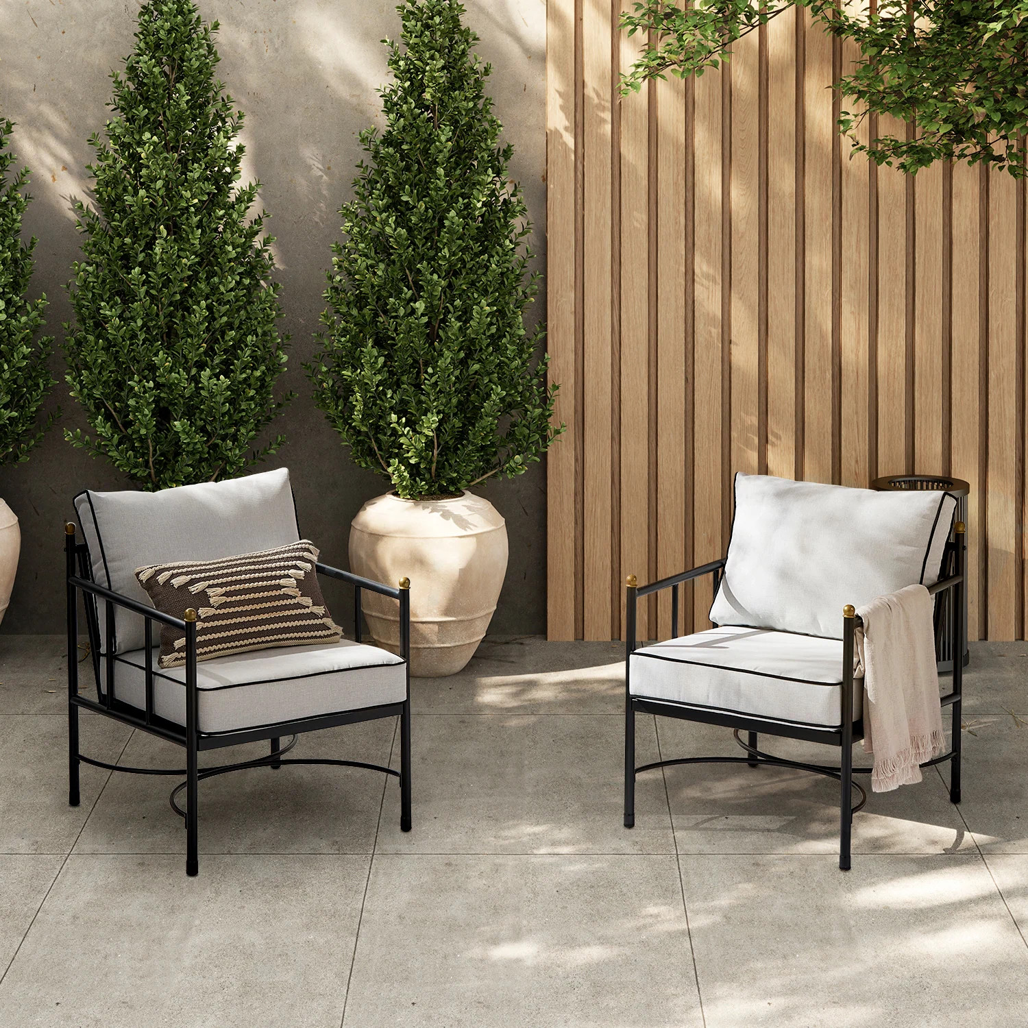 Mopio Odelia Patio Furniture, Outdoor Sectional Conversation Set - Black & Gold Armchairs Set of ... | Overstock