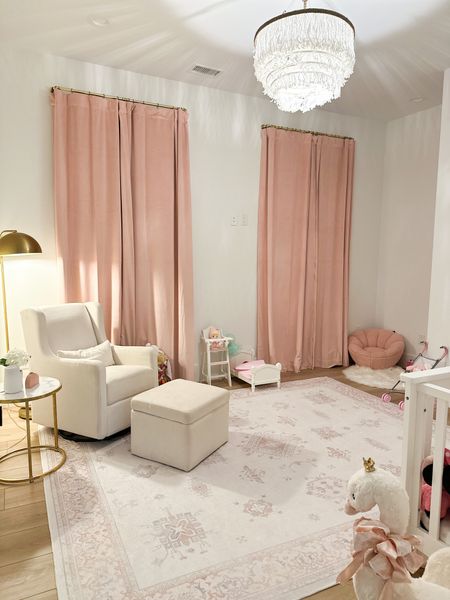 McKenzie’s Room! // ruggable rug, Wayfair glider/rocking chair, Wayfair light fixture, Amazon drapes














Baby girl nursery. Girls nursery. Pink drapes. Pink curtains. Pink velvet curtains. Pink ruggable. 

#LTKhome #LTKbaby #LTKkids