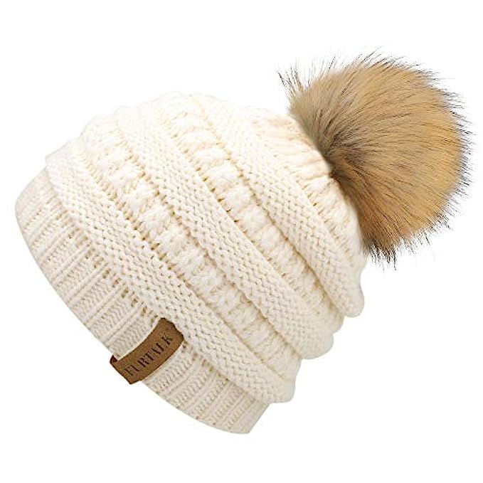 FURTALK Kids Girls Boys Winter Knit Beanie Hats Faux Fur Pom Pom Hat Bobble Ski Cap Toddler Baby Hat | Amazon (US)