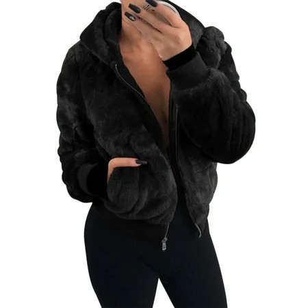 Women Thick Warm Fluffy Fleece Crop Short Coat Jacket Outwear Hoodies Sweater Winter Jacket Coat Zip | Walmart (US)