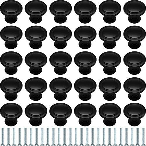 30 Pieces 1-1/4 Inch Diameter Flat Black Round Cabinet Knobs Black Pull Knob Cabinet Knobs Straig... | Amazon (US)