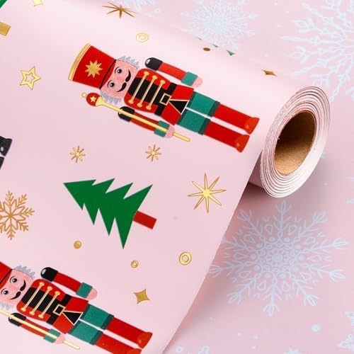 Wikadlik Geschenkpapier für Weihnachten, Rosa, 43 cm x 10 m, luxuriös, metallische Goldfolie, N... | Amazon (DE)