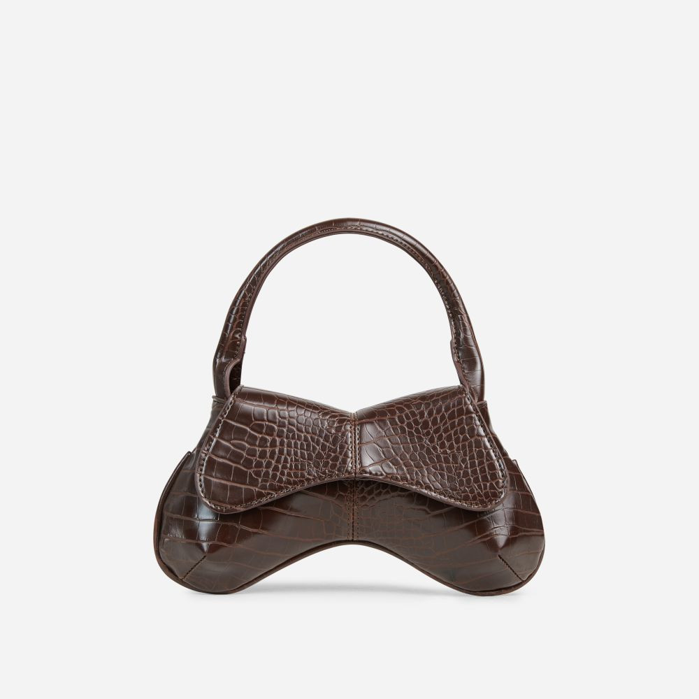 Nimbus Shaped Shoulder Bag In Brown Croc Print Faux Leather | EGO (UK)