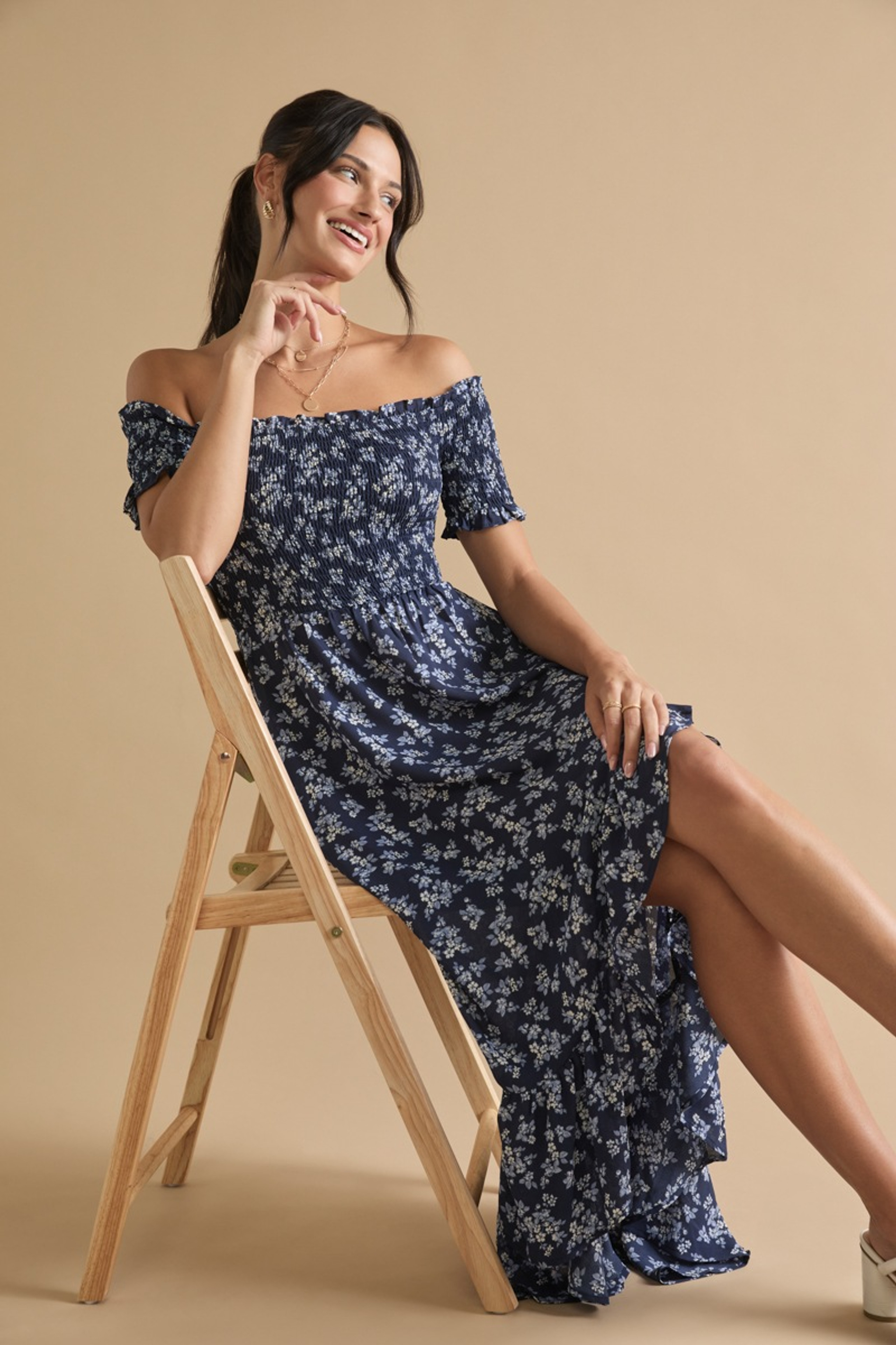 Perdita Smocked Top Off Shoulder Floral Maxi Dress | Francesca's