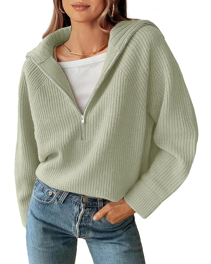 BTFBM Womens Sweaters Quarter Zip Pullover V Neck Collar Long Sleeve Ribbed Knit Loose Casual 202... | Amazon (US)