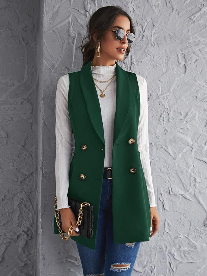 SHEIN Clasi Shawl Collar Double Breasted Vest Blazer | SHEIN