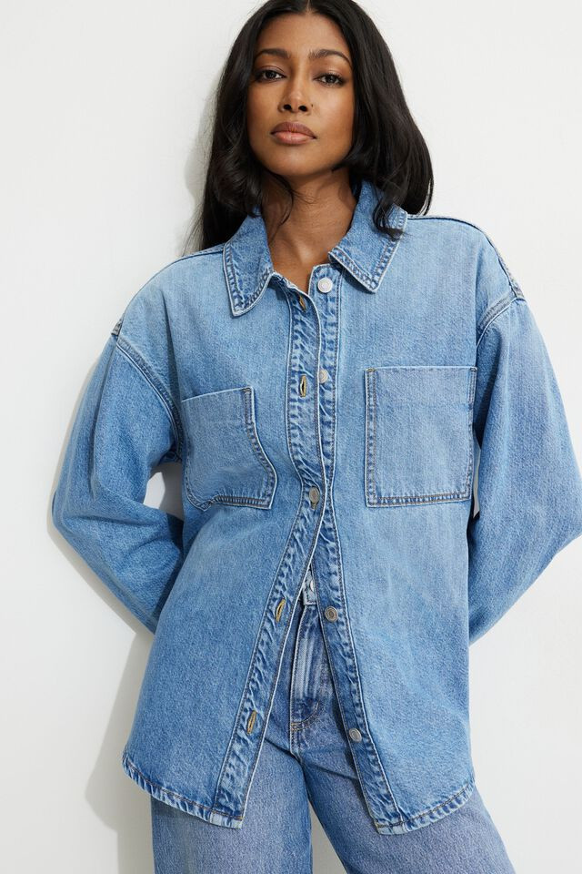 Buttoned Denim Overshirt | Dynamite Clothing