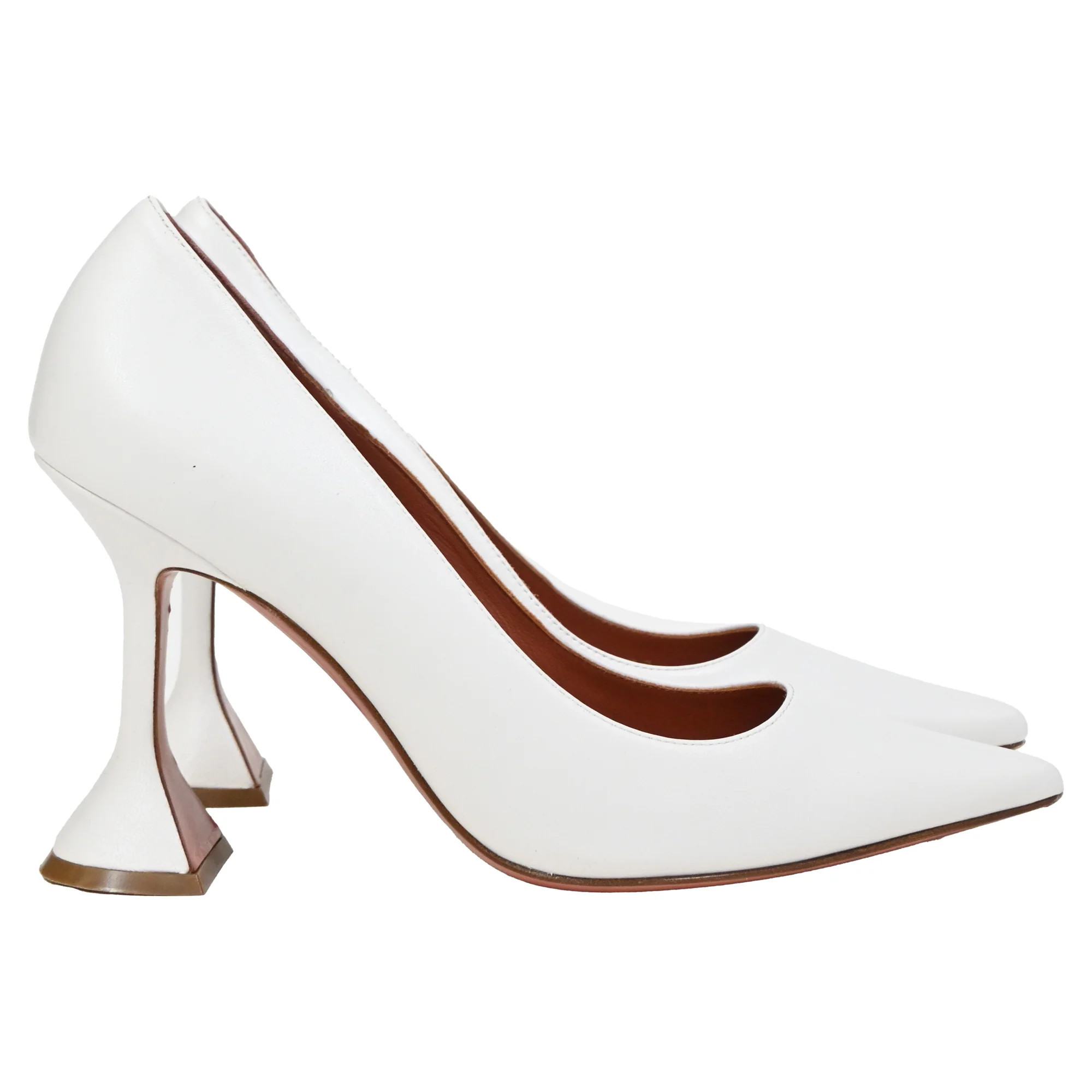 Amina Muaddi Ami Pumps in White Leather | Shop Simon