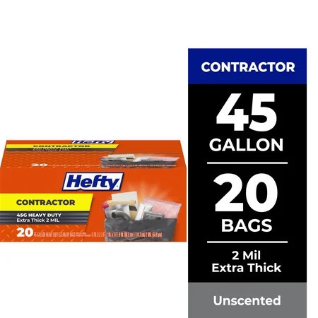 Hefty Heavy Duty Contractor Large Trash Bags, 45 Gallon, 20 Count | Walmart (US)