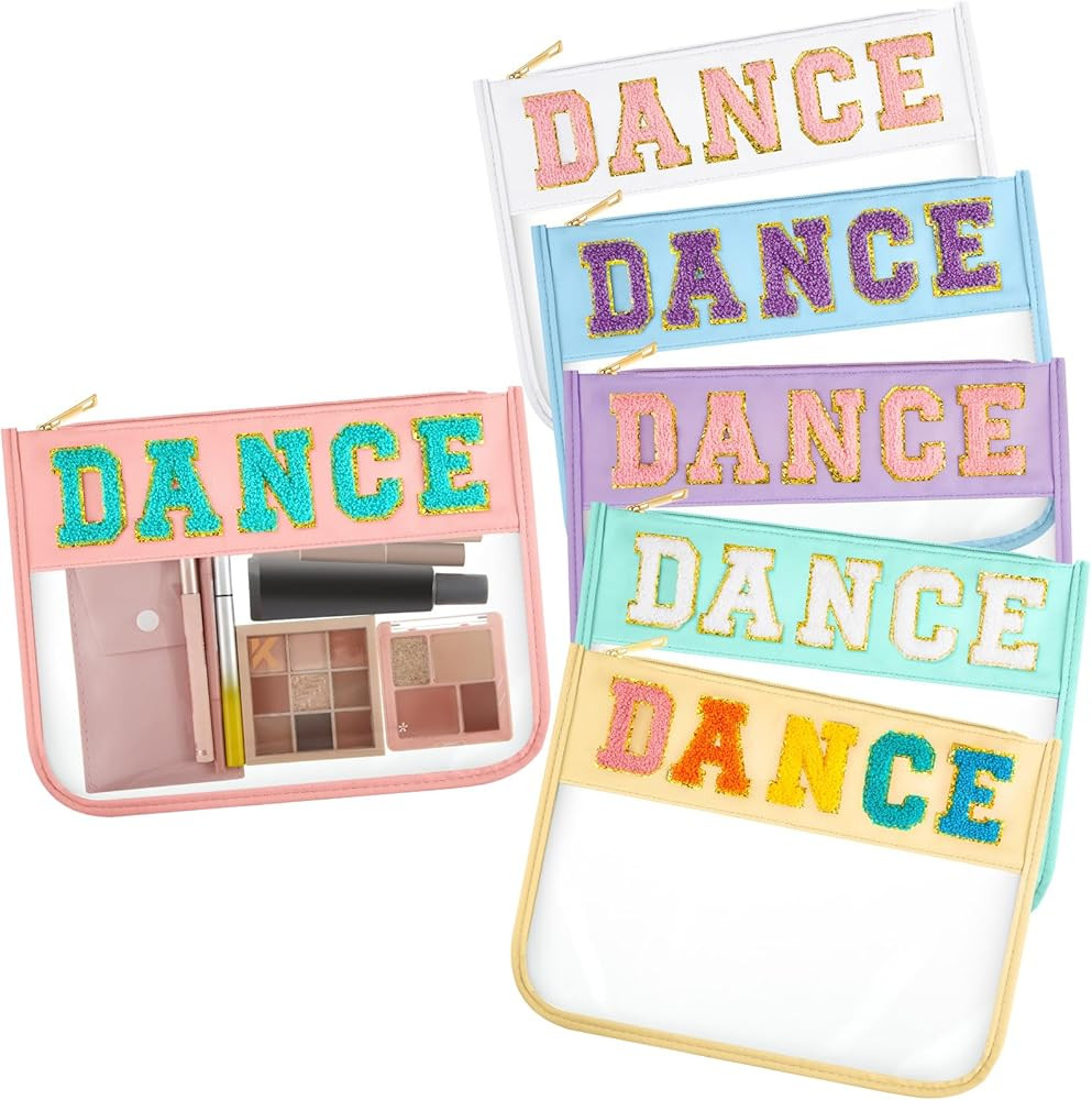 Aliceset 6 Pcs Dance Chenille Letter Preppy Patch Makeup Snack Bags,Gift for Women Waterproof PVC... | Amazon (US)