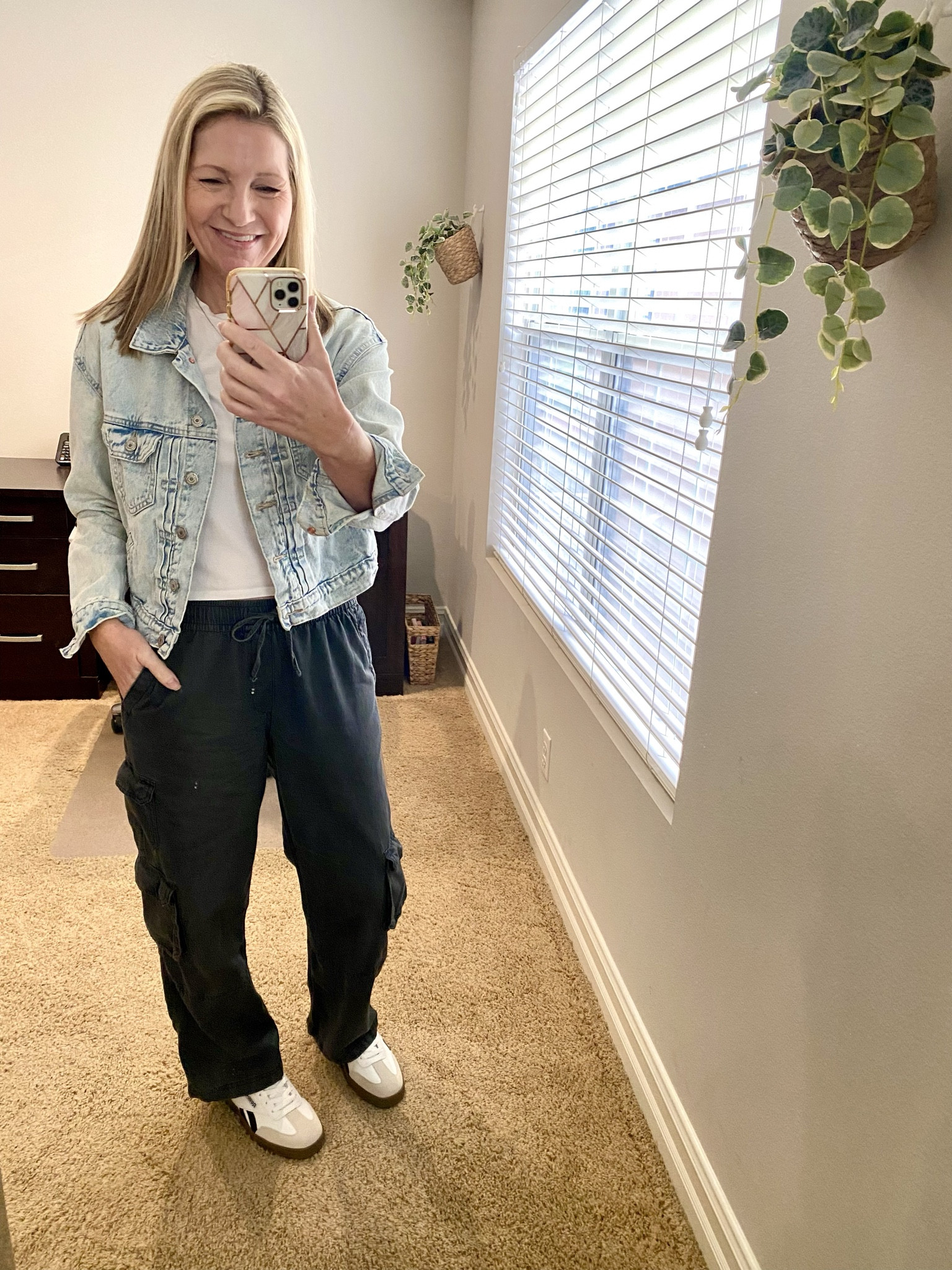 It might look like I got myself a pair of Sambas but these are actually Reebok sneakers I found at Marshall’s. They have a very similar look but I actually love that they are different. Oh, and they were under $40! Found them in pink online. 

My cargo pants are sold out but sharing my classic denim jacket and white baby tee. 

#LTKSeasonal #LTKfindsunder50 #LTKshoecrush