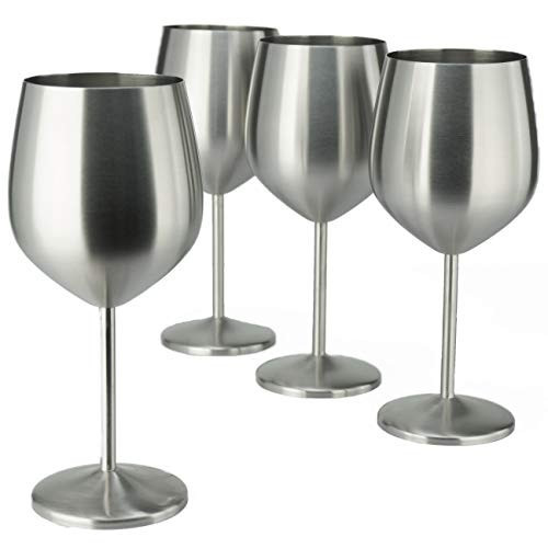 PG Set of 4 Stainless Steel Wine Glass - 18.5oz Silver Brush Finished Wine Glasses - Unbreakable Wine Glasses - Stem Metal Wine Goblets | Amazon (US)