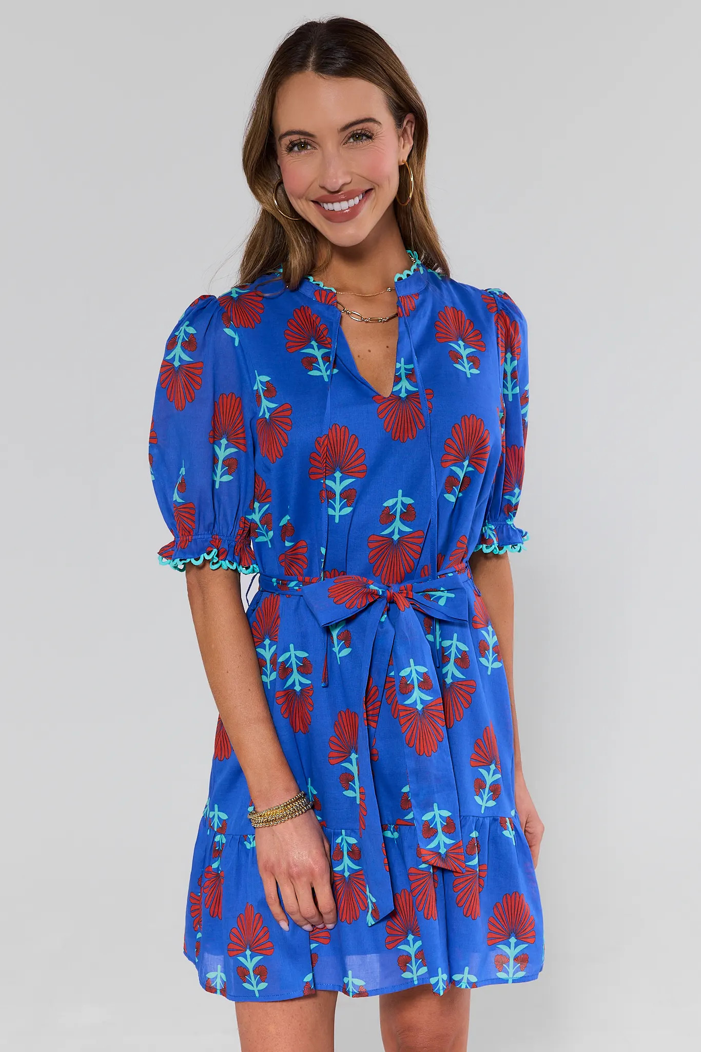 Blue Floral Print Short Dress | Avara