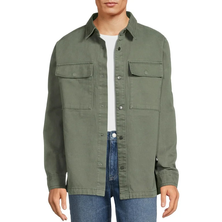 No Boundaries Men's and Big Men's Twill Shirt Jacket, Sizes up to 5X | Walmart (US)