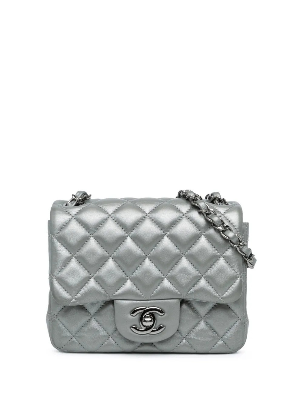 CHANEL Pre-Owned 2013-2014 Mini Square Classic Calfskin Single Flap crossbody bag - Silver | Farfetch Global