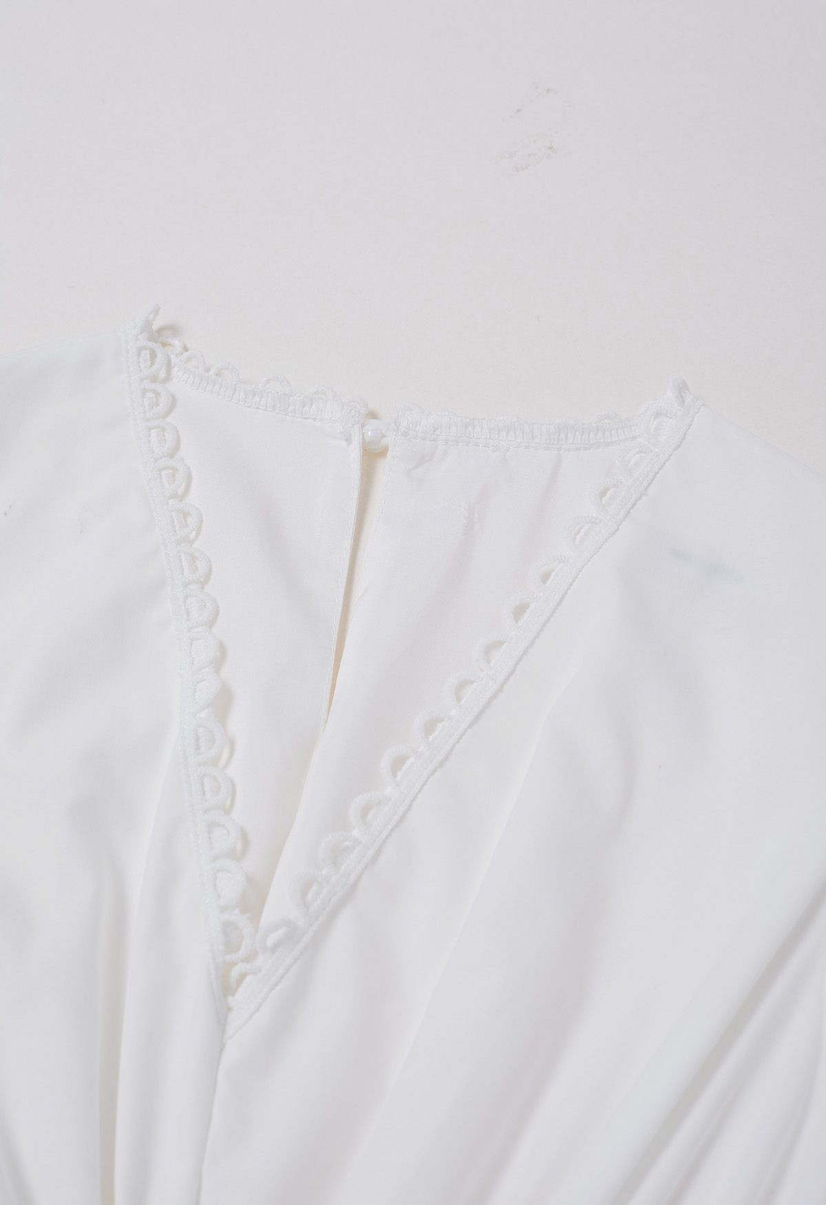 Embroidery Spliced V-Neck Puff Short Sleeves Dress in White | Chicwish